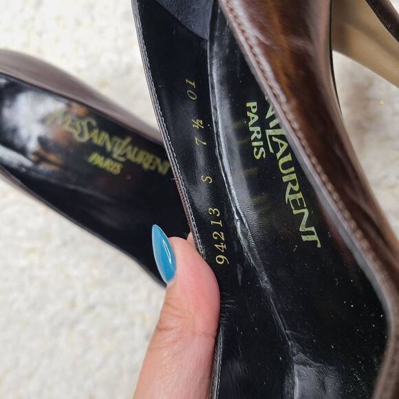 Yves Saint Laurent Vintage Chocolate Brown Leather Pumps sz 7.5 S - Picture 6 of 8